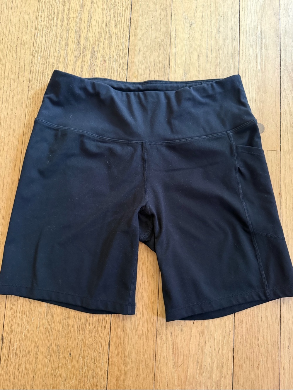 DKNY Black High-Rise Bike Shorts with Side Pocket